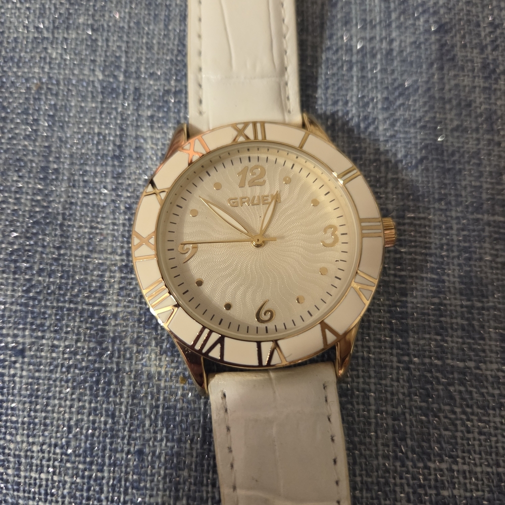 Gruen White and Gold Watch